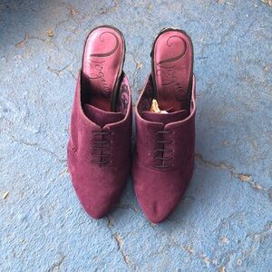Vogue purple mule faux lace up heels